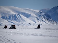 09A Ski-doos Lead Qamutiik Sleds To Look For More Polar Bears With Baffin Island On Day 4 Of Floe Edge Adventure Nunavut Canada